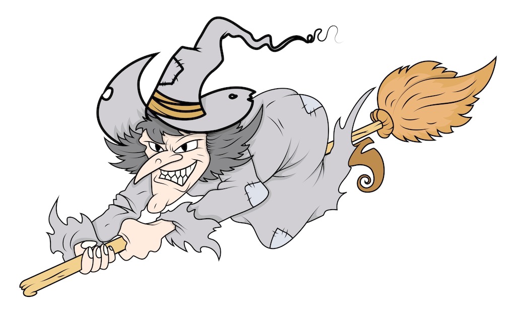 女巫的扫帚把万圣节卡通插画矢量飞行