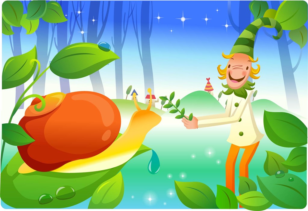 给蜗牛喂食的可爱卡通小丑