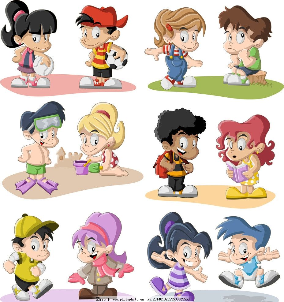 卡通人物 卡通儿童 商务 学生 儿童 医生 踢足球 游泳 运动 锻炼 小孩