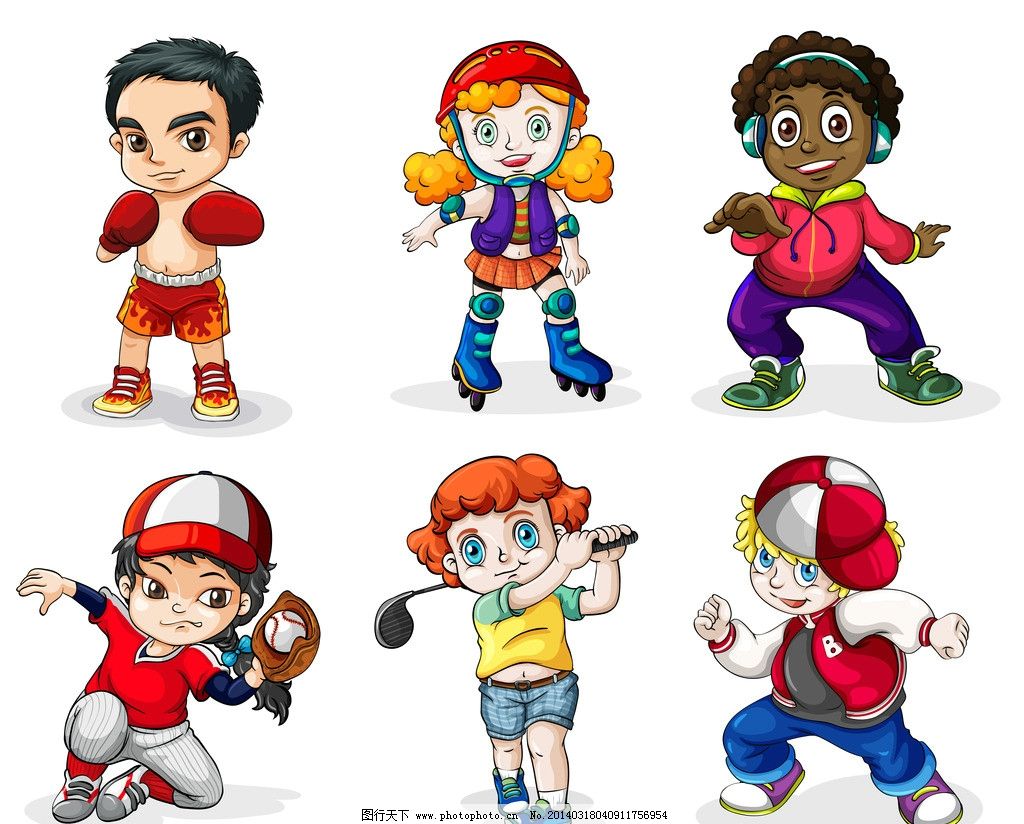 卡通儿童 卡通人物 女孩 儿童 学生 小孩 黑人小孩 小拳击手 滑冰