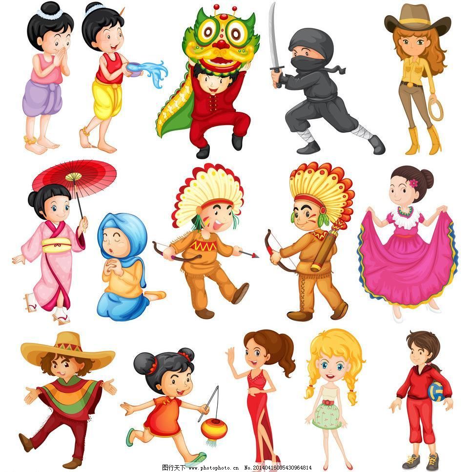 女孩 儿童 小学生 职业人物 牛仔 印弟安人 日本忍者 小孩 人物 卡通