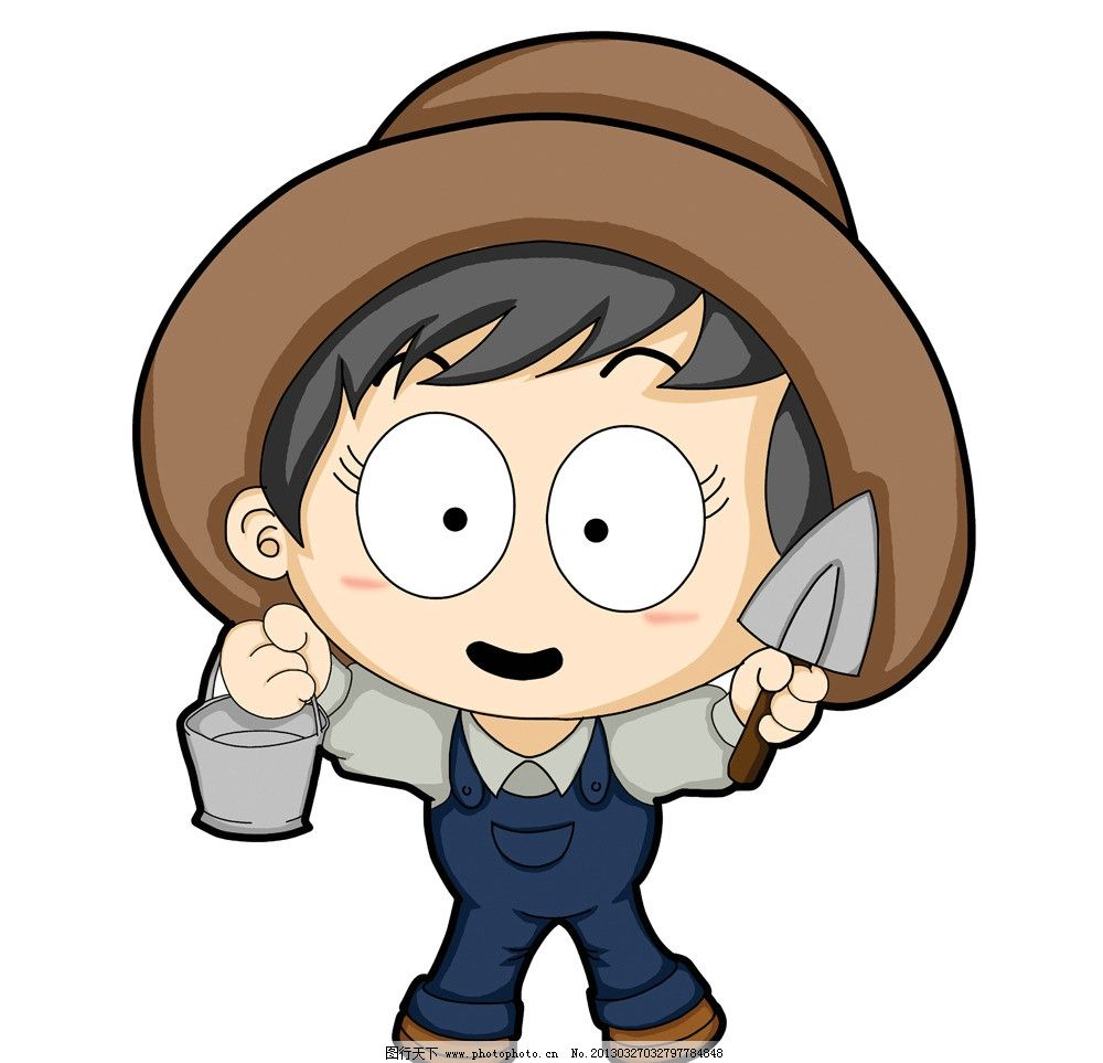 q版 卡通 农场 劳动 植树 花草 园艺 女孩 可爱 萌 q版美女 人物 psd