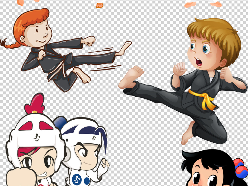 跆拳道柔道卡通人物png透明背景素材