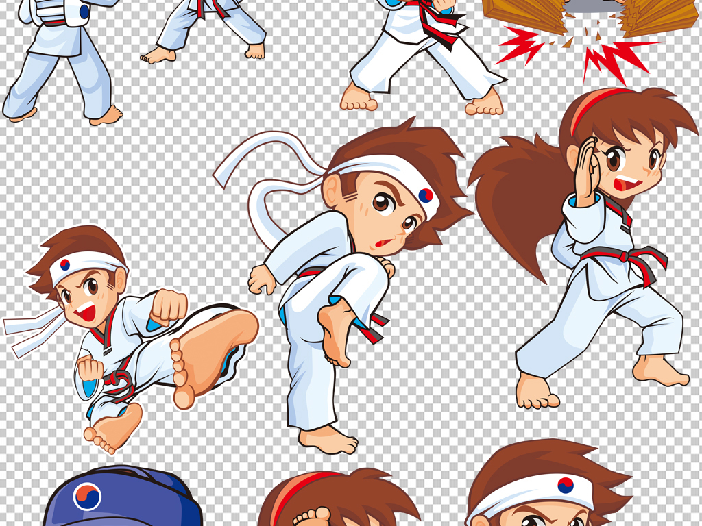 手绘人物跆拳道png免抠素材
