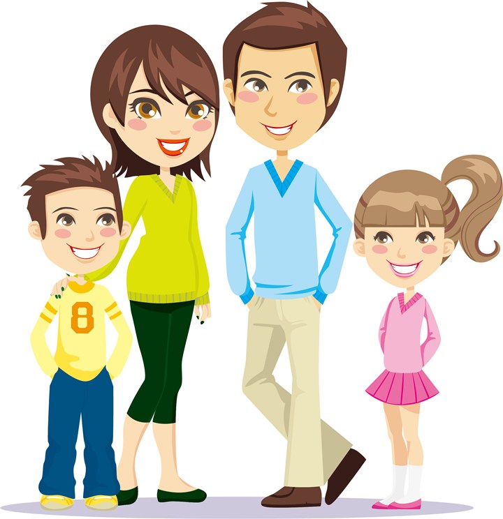 素材公社 矢量图 人物插画 卡通人物 一家四口人矢量素材