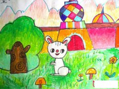 好看的儿童画图片,机灵的小白兔