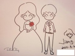 人物结婚简笔画，幸福的新郎新娘