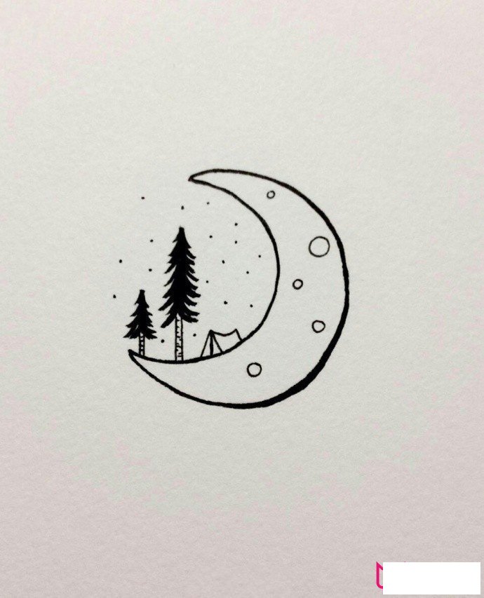 好看的风景简笔画图片，月亮上的美景