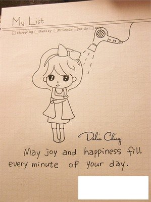 吹头发的女孩简笔画