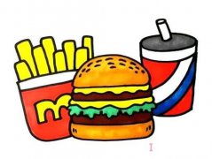汉堡可乐薯条怎么画美味好看 涂色汉堡薯条简笔