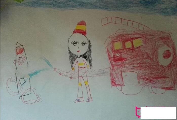 儿童画消防员救火,最可爱的消防队员