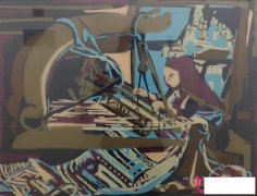 漂亮的儿童画作品图片，织布的女人