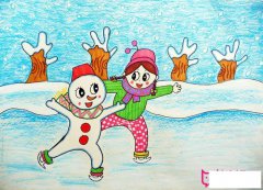 漂亮的获奖儿童画图片，滑雪