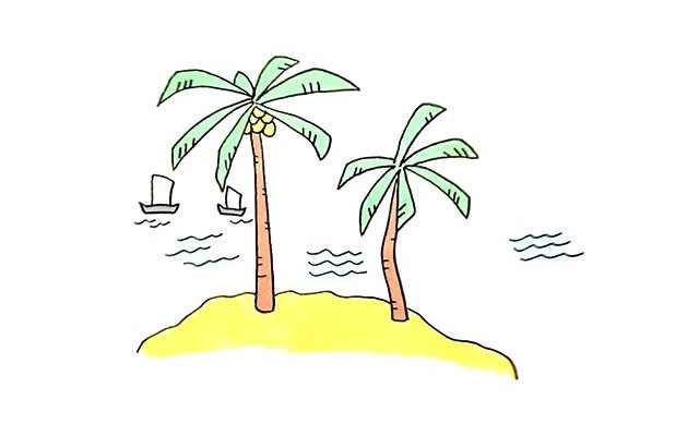 椰岛上的椰树简笔画