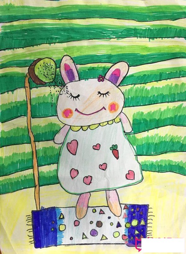 漂亮的幼儿儿童画图片,爱洗澡的小白兔