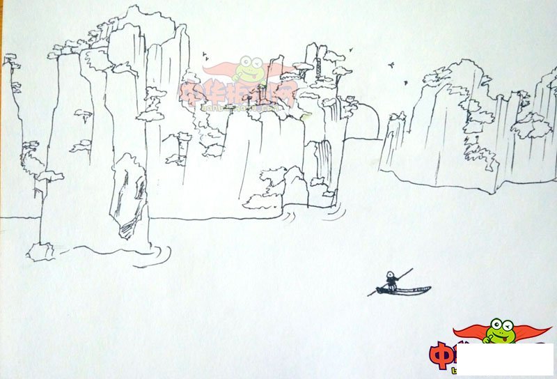 山水风景简笔画带颜色,怎么画山水简笔画