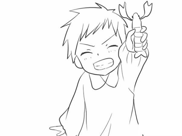 抓龙虾的男孩简笔画步骤图 抓龙虾的男孩简笔画步骤图