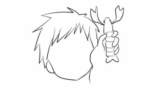 抓龙虾的男孩简笔画步骤图 抓龙虾的男孩简笔画步骤图