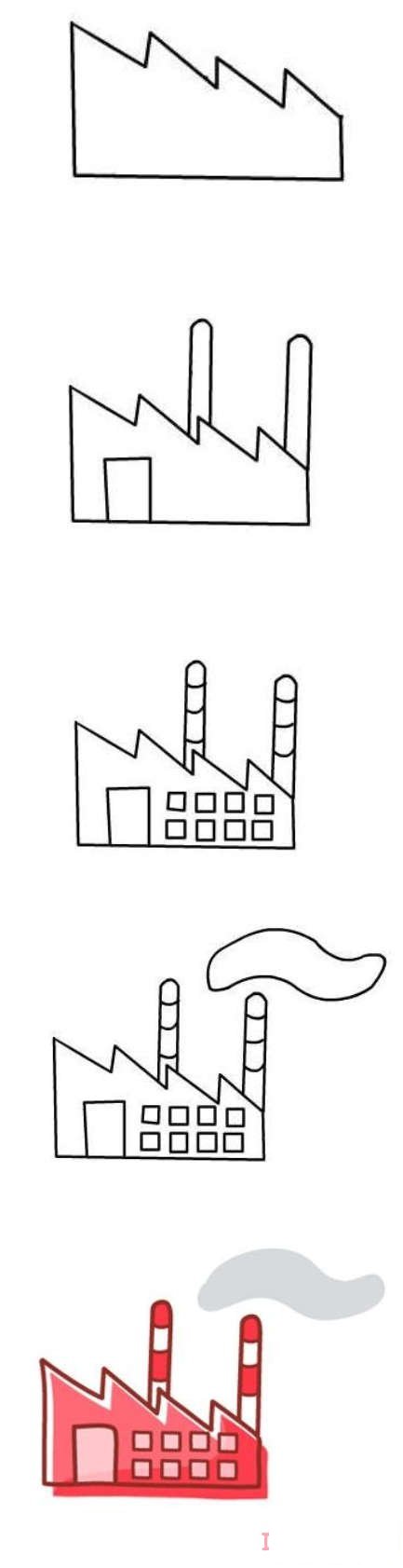 儿童画工厂房怎么画涂色带步骤简单漂亮