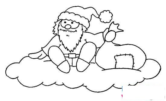 圣诞老人简笔画：天上云端的圣诞老人