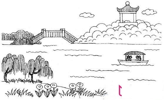 漂亮的风景简笔画图片，公园游玩简笔画