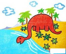 可爱的恐龙儿童画,喝水的恐龙