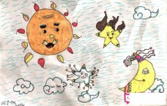 可爱的儿童画图片，太阳公公和月亮姐姐