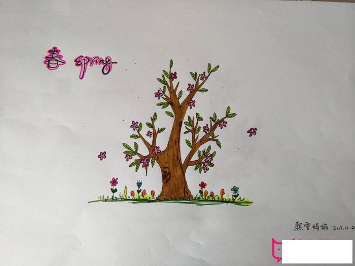 漂亮的儿童画图片，春夏秋冬