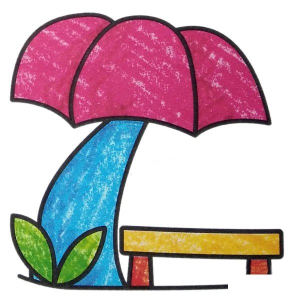 公园里漂亮的亭子简笔画彩色图片