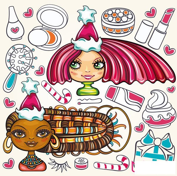 卡通人物头像可爱神秘女孩插画，儿童礼物人物简笔画