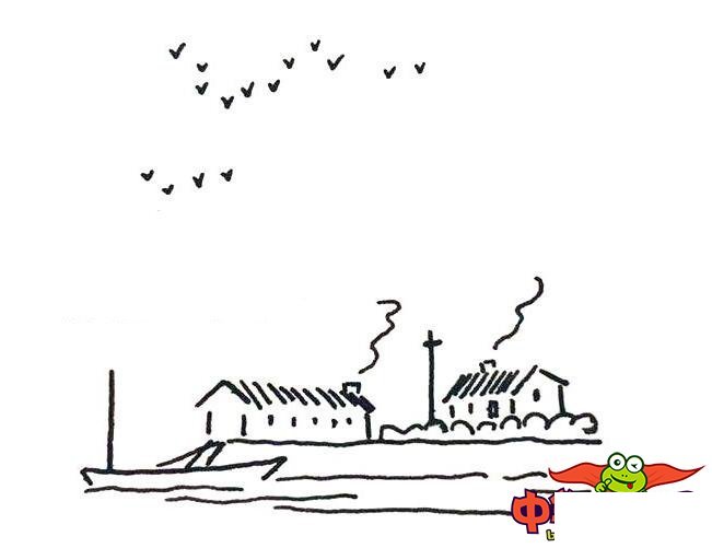 简单而又漂亮的风景简笔画,宁静的村庄