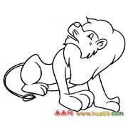 动物简笔画：回望的狮子