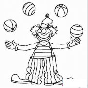 少儿小丑简笔画图片：皮球表演的小丑