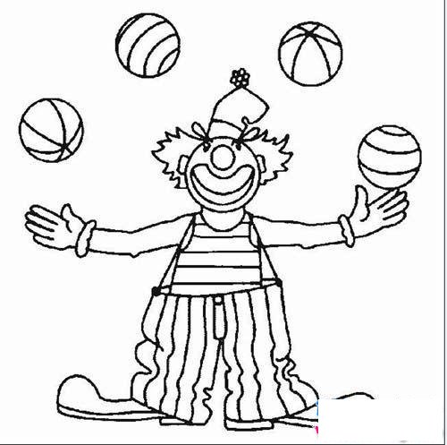 少儿小丑简笔画图片:皮球表演的小丑