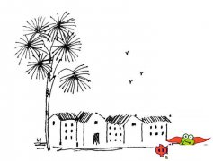 简单而又漂亮的风景简笔画，宁静的村庄