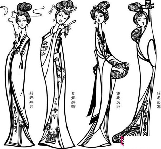 古代四大美人简笔画图片