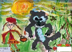 小红帽与大灰狼儿童画图片，小红帽和大灰狼斗