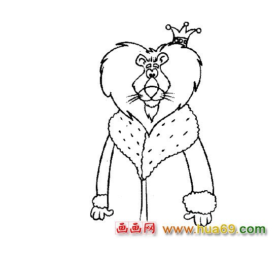 动物简笔画:戴王冠的狮子