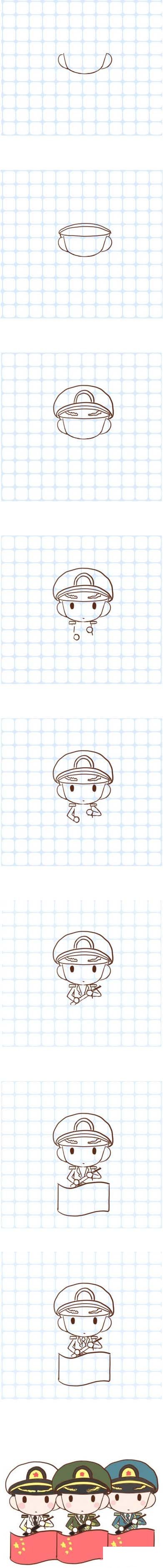 卡通解放军的画法布置图带颜色 解放军简笔画图片