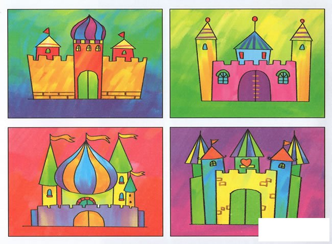 彩色城堡简笔画步骤图片