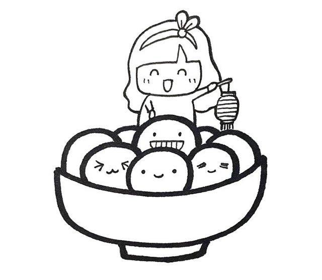 小女孩闹元宵简笔画
