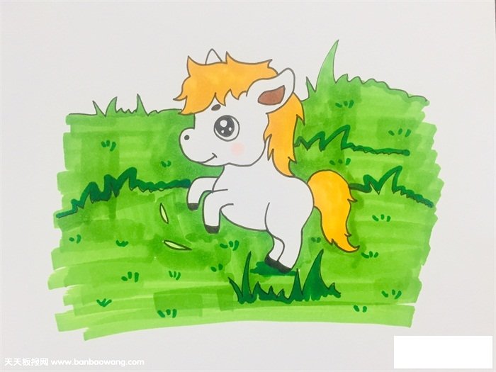 草原和马怎么画