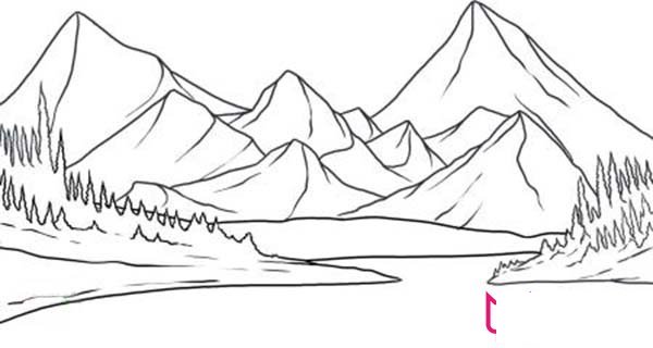 山川与河流风景简笔画