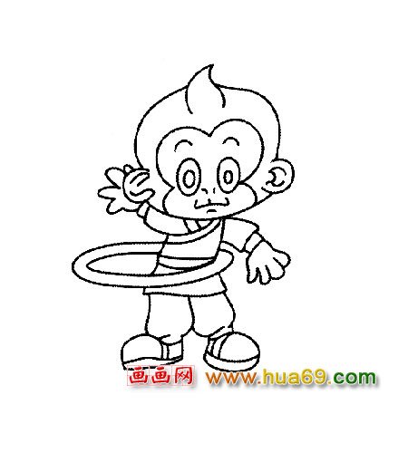 转呼啦圈的猴子简笔画