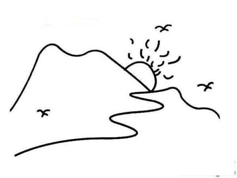 简单的日落风景简笔画