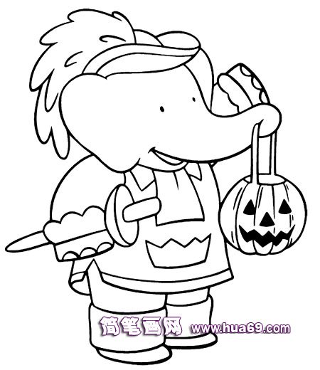 大象过万圣节的简笔画