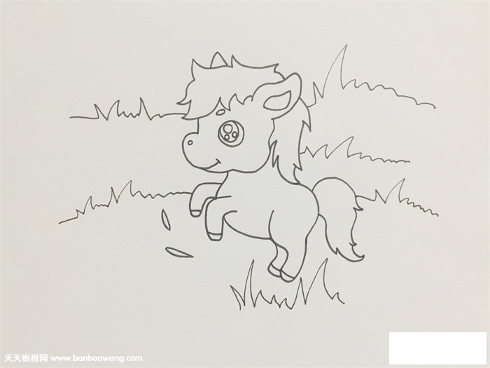 草原和马怎么画