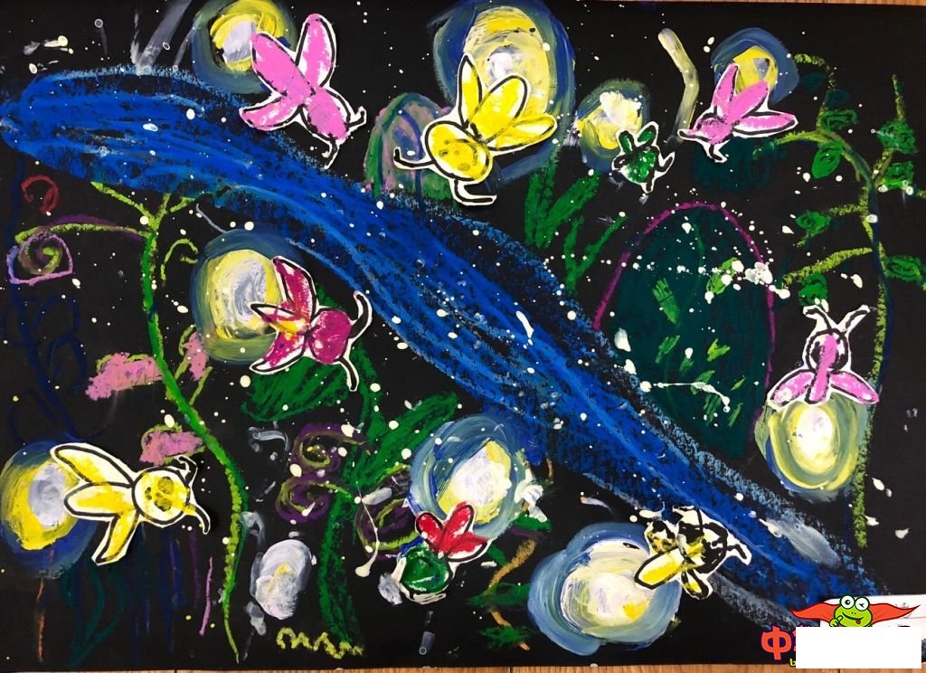 萤火虫创意儿童画图片,萤火虫之夏