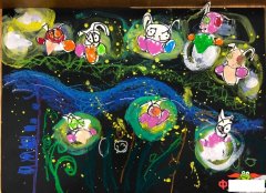 萤火虫创意儿童画图片，萤火虫之夏