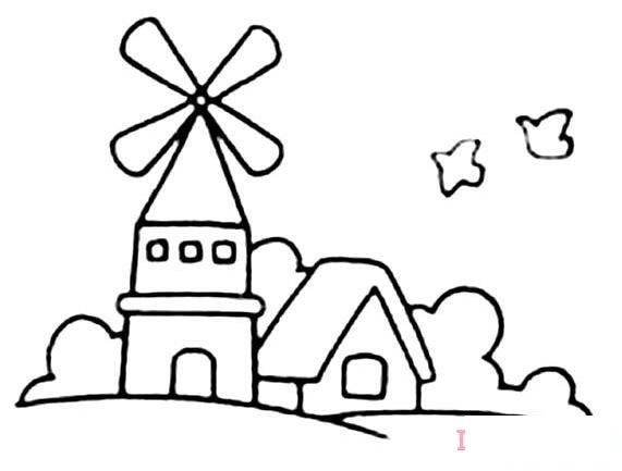 风车建筑怎么画简洁可爱_风车简笔画图片